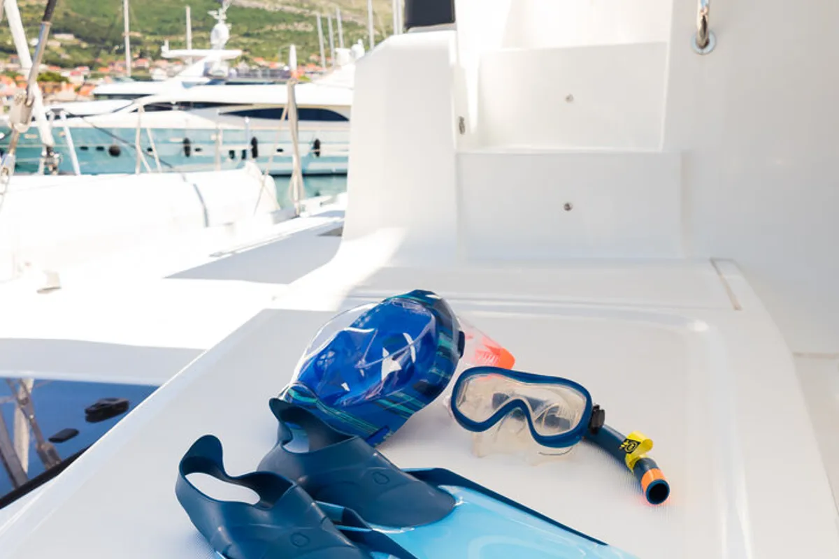 Badi, a Lagoon 50 catamaran at Grad Kaštela, Croatia
