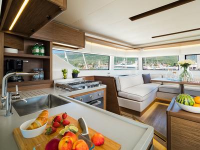 Galley of Badi, a Lagoon 50 catamaran at Grad Kaštela, Croatia