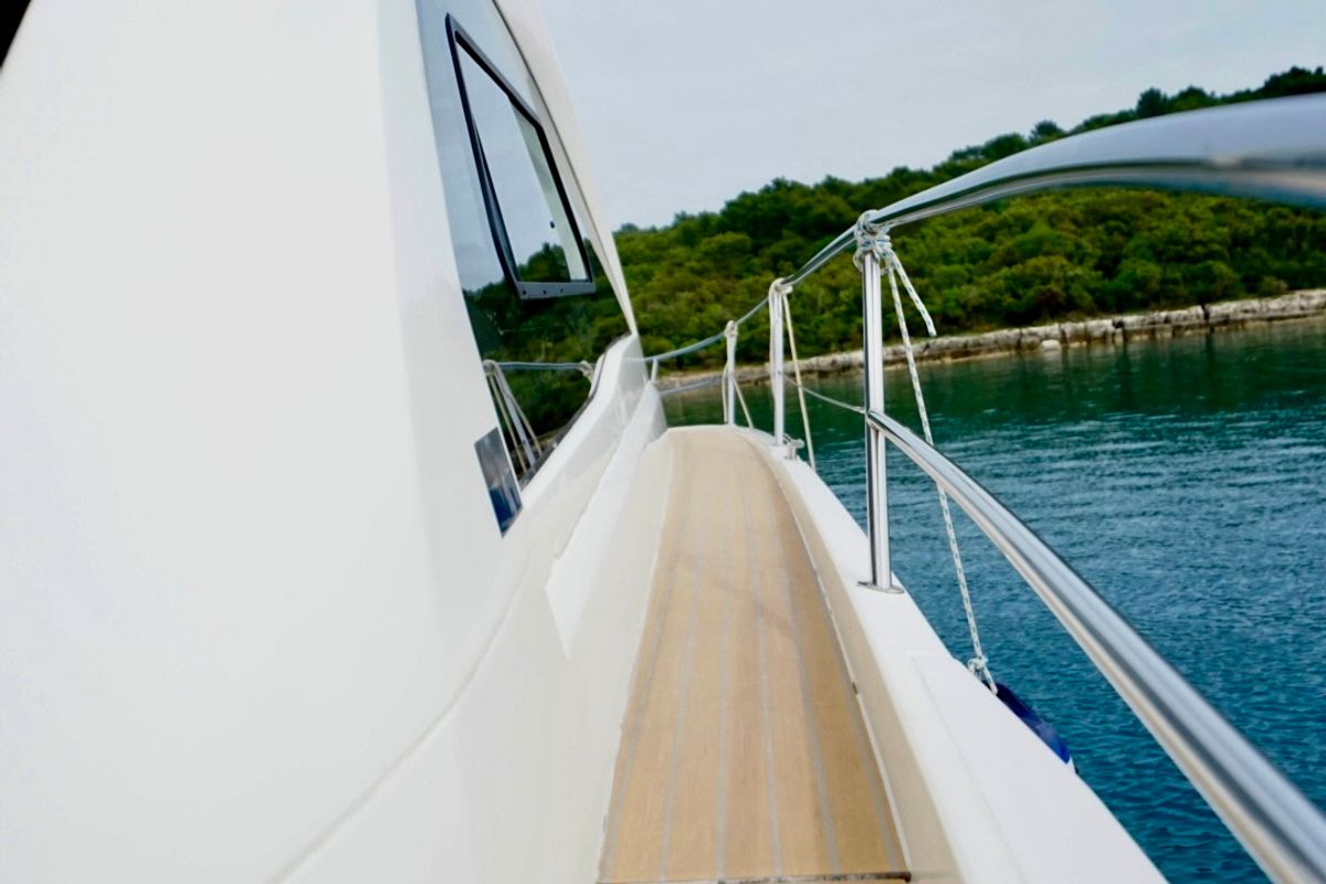 Deck of Paluma, a Bavaria Sport 44 motorboat at Općina Sukošan, Croatia