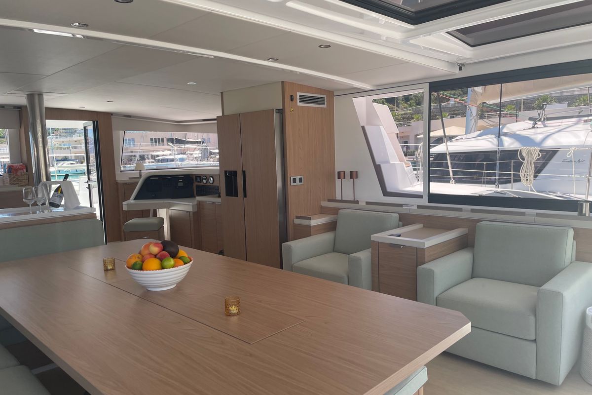 Salon of Maia, a Bali 5.4 catamaran at Salerno, Italy