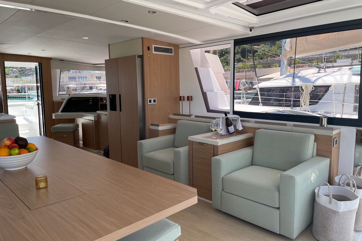 Salon of Maia, a Bali 5.4 catamaran at Salerno, Italy