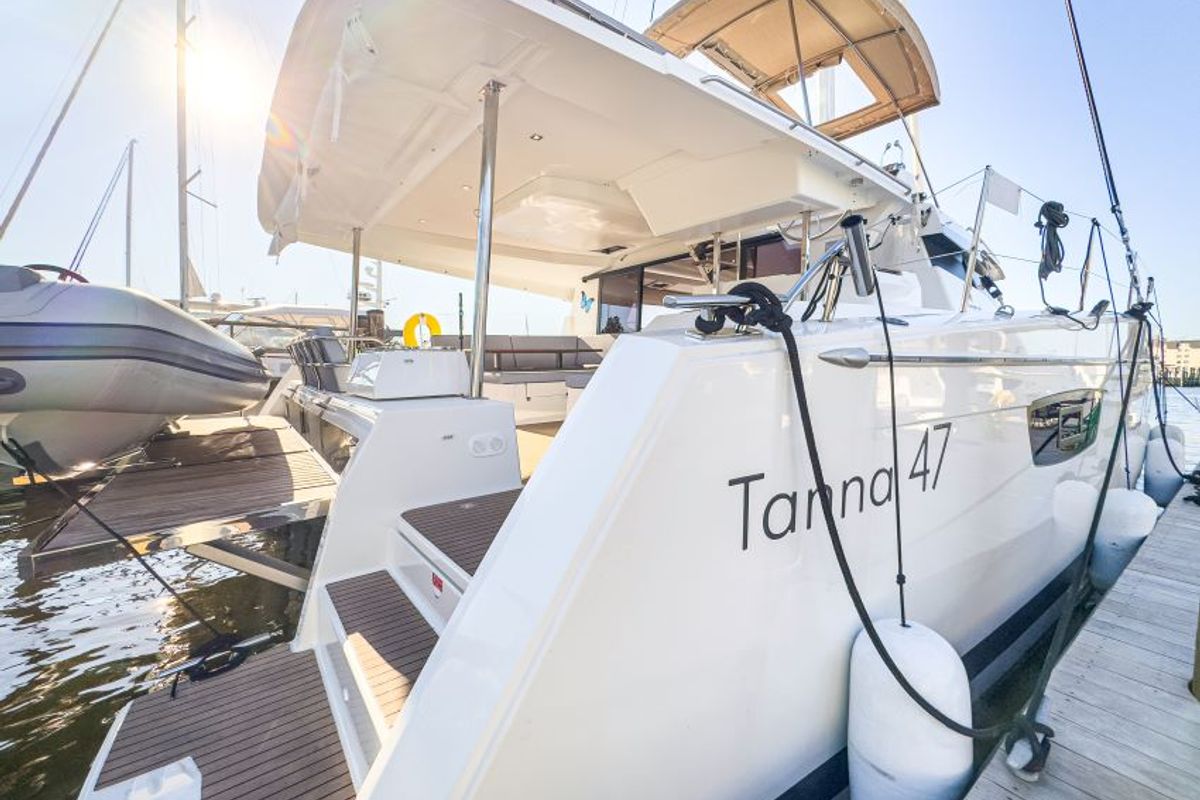 Exterior view of La Bella Vita, a Fountaine Pajot Tanna 47 Maestro catamaran at Road Town, British Virgin Islands