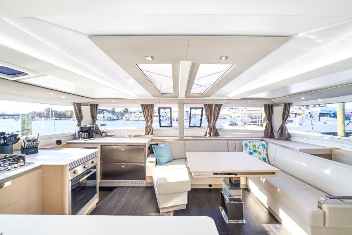 Salon of La Bella Vita, a Fountaine Pajot Tanna 47 Maestro catamaran at Road Town, British Virgin Islands