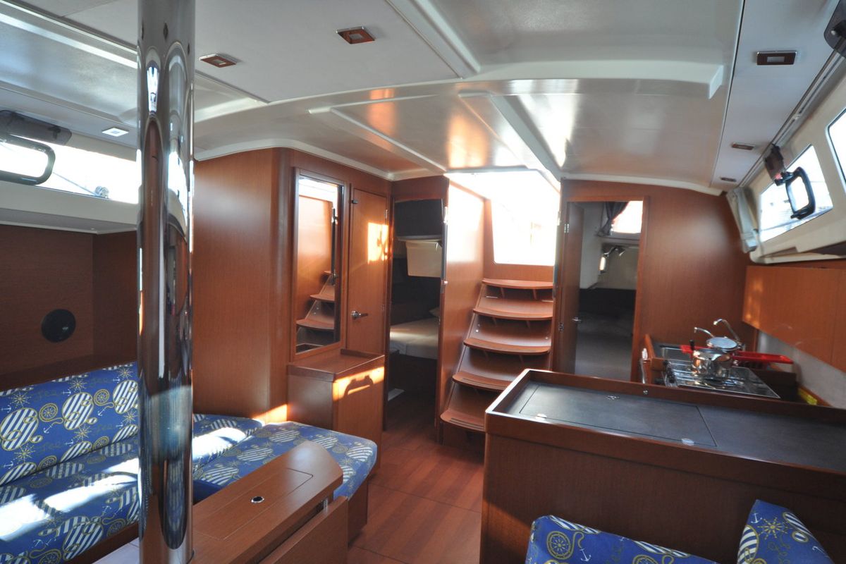 Salon of Dragut S, a Beneteau Oceanis 41.1 sailboat at Bodrum, Turkey