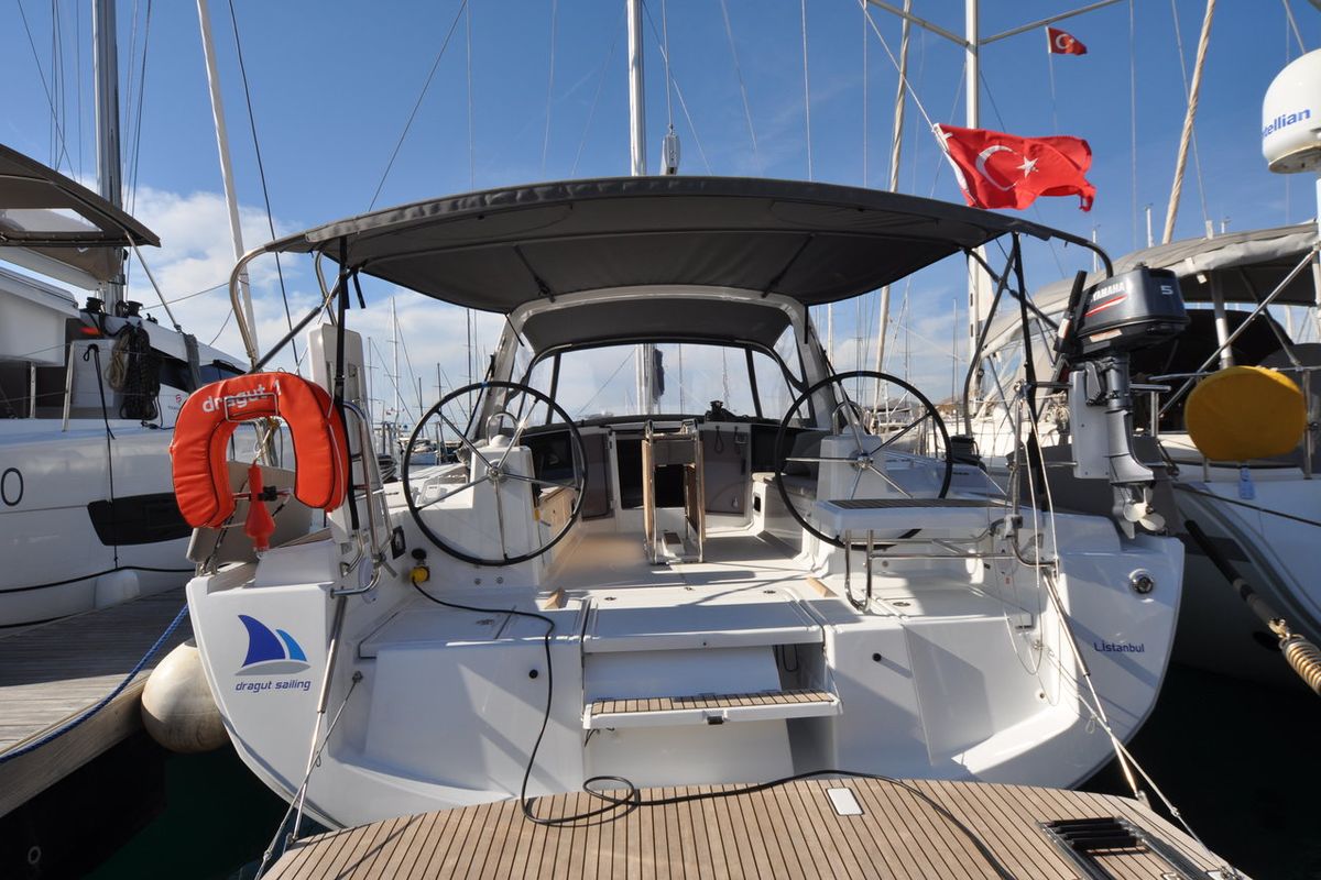 Cockpit of Dragut S, a Beneteau Oceanis 41.1 sailboat at Bodrum, Turkey
