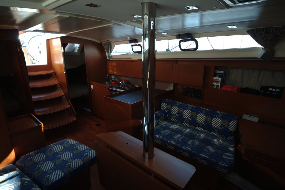 Salon of Dragut S, a Beneteau Oceanis 41.1 sailboat at Bodrum, Turkey