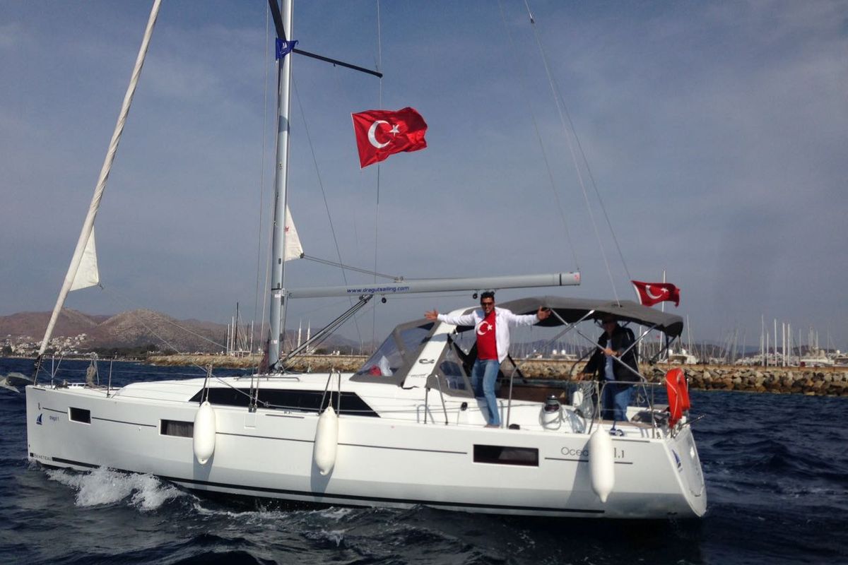 Exterior view of Dragut S, a Beneteau Oceanis 41.1 sailboat at Bodrum, Turkey