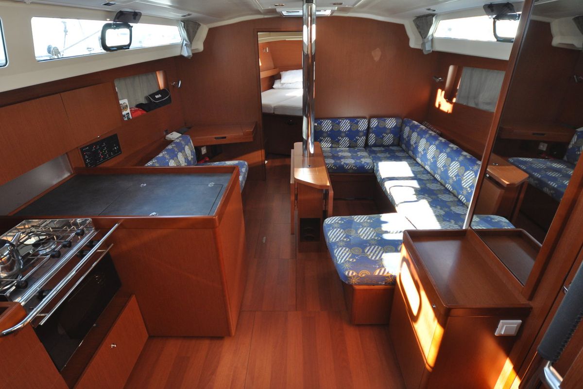 Salon of Dragut S, a Beneteau Oceanis 41.1 sailboat at Bodrum, Turkey