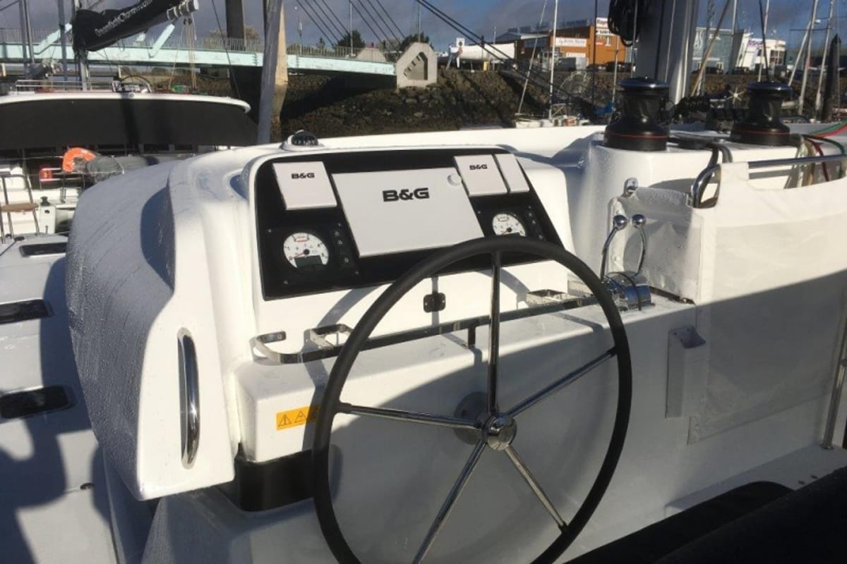 Cockpit of Martine, a Lagoon 42 catamaran at Alameda, United States