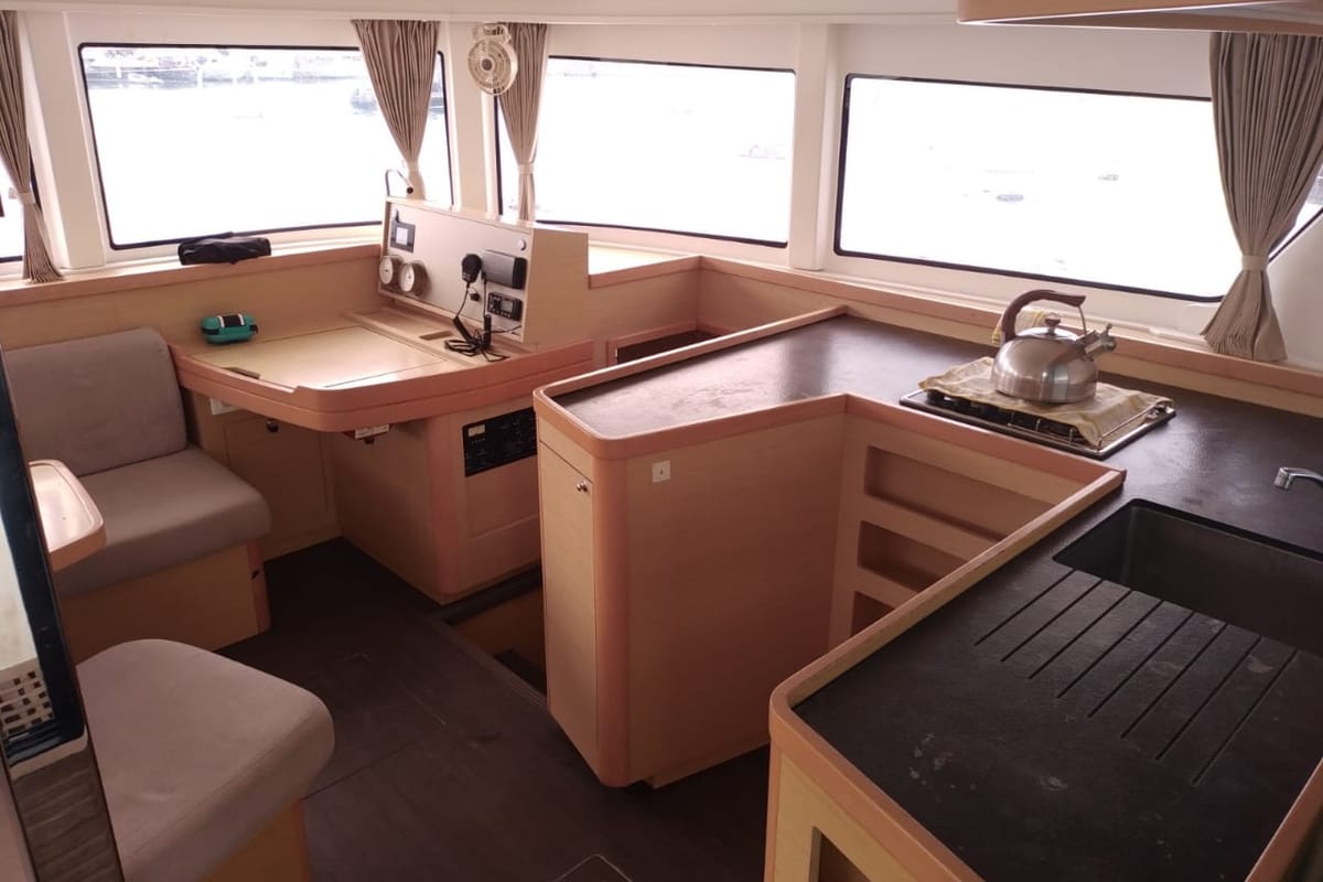 Salon of Martine, a Lagoon 42 catamaran at Alameda, United States