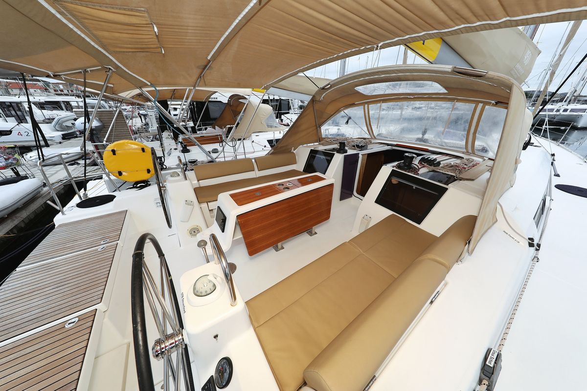 Cockpit of Chuck, a Dufour 460 GL sailboat at Grad Vodice, Croatia