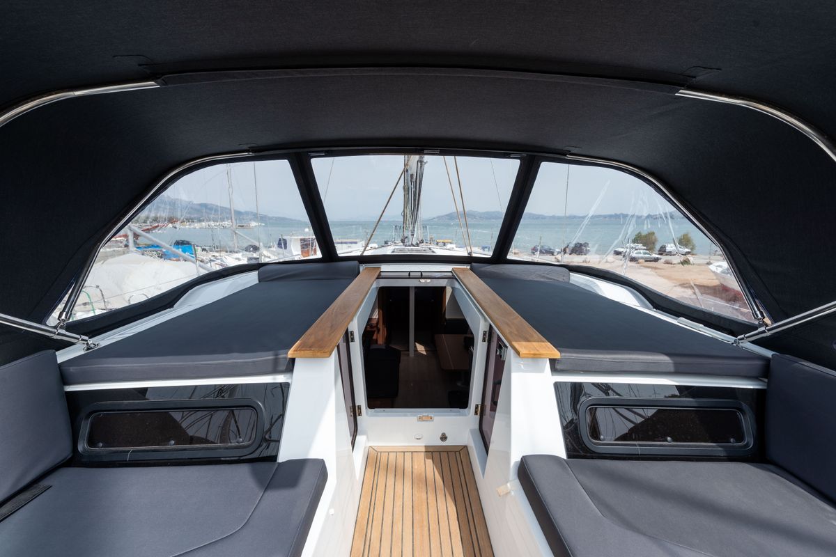 Deck of Atman, a Beneteau Oceanis 51.1 sailboat at Municipal Unit of Lefkada, Greece