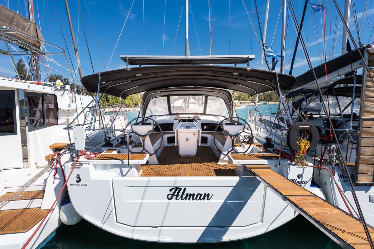 Exterior view of Atman, a Beneteau Oceanis 51.1 sailboat at Municipal Unit of Lefkada, Greece