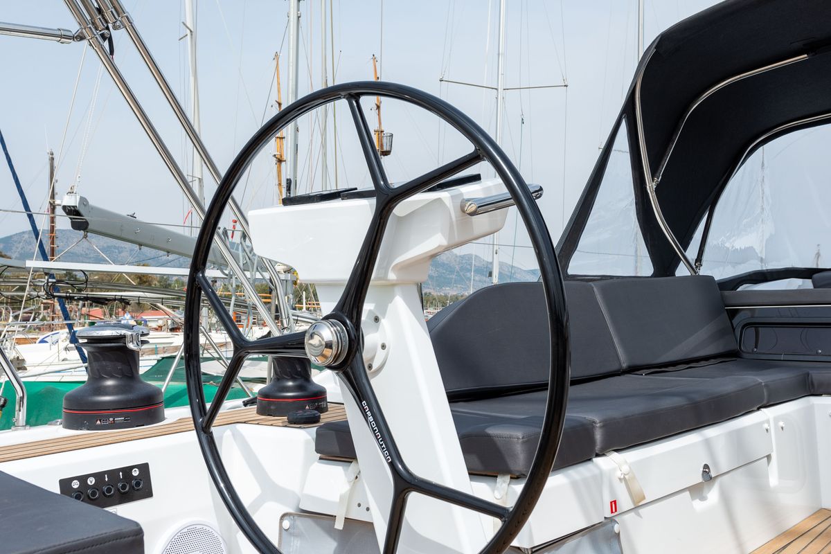 Cockpit of Atman, a Beneteau Oceanis 51.1 sailboat at Municipal Unit of Lefkada, Greece