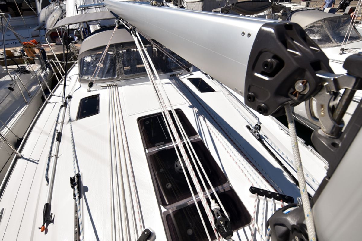 Deck of Nixie, a Bavaria Cruiser 41 sailboat at Zadar, Croatia