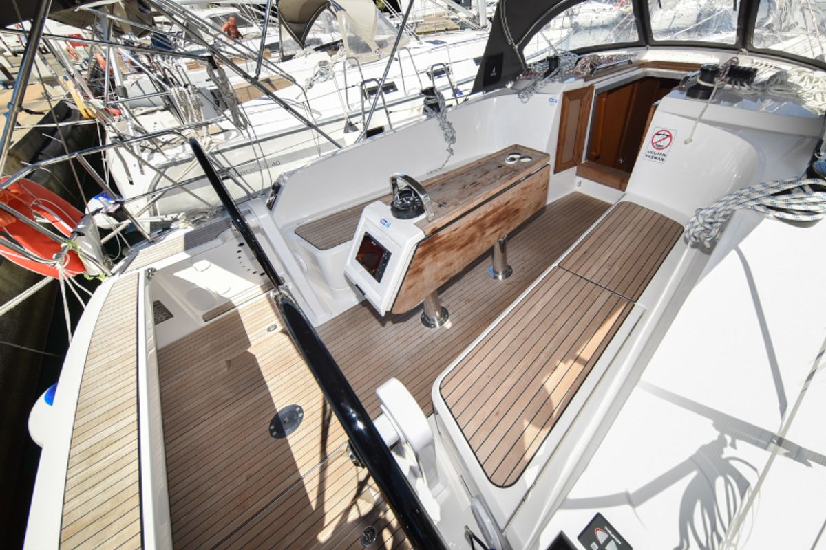 Cockpit of Nixie, a Bavaria Cruiser 41 sailboat at Zadar, Croatia