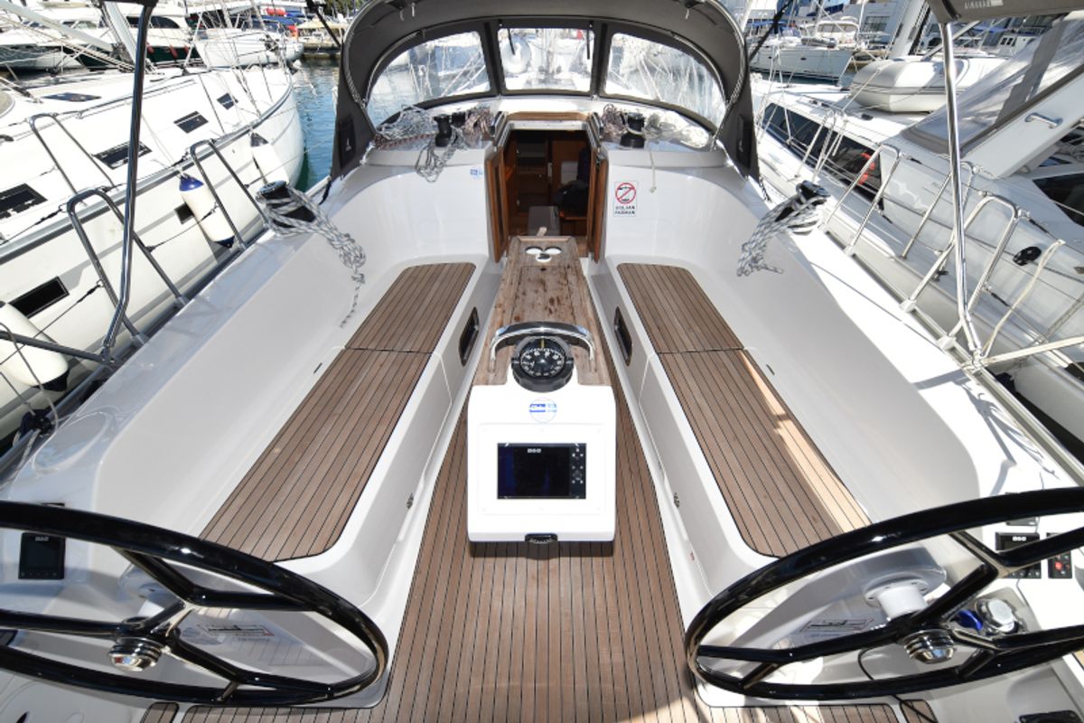 Cockpit of Nixie, a Bavaria Cruiser 41 sailboat at Zadar, Croatia