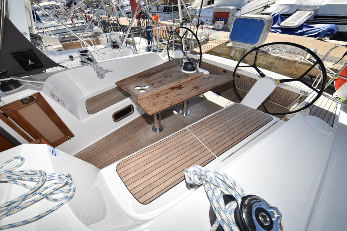 Cockpit of Nixie, a Bavaria Cruiser 41 sailboat at Zadar, Croatia
