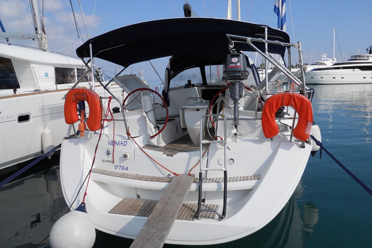 Deck of Nomad, a Jeanneau Sun Odyssey 39i sailboat at Preveza, Greece