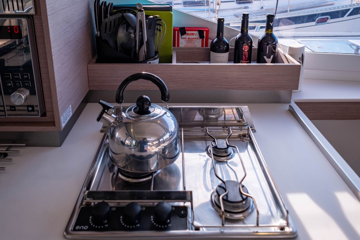 Galley of Zagara, a Fountaine Pajot Isla 40 catamaran at Municipal Unit of Lefkada, Greece