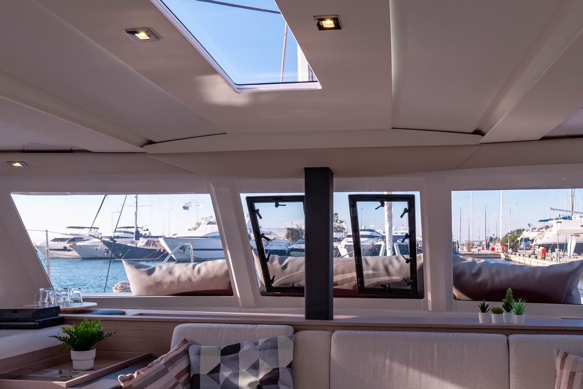 Salon of Zagara, a Fountaine Pajot Isla 40 catamaran at Municipal Unit of Lefkada, Greece