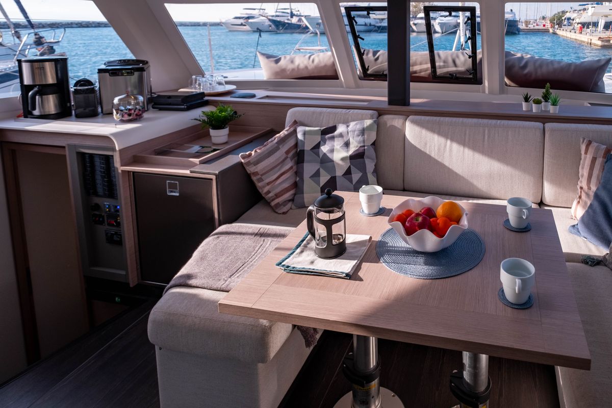 Salon of Zagara, a Fountaine Pajot Isla 40 catamaran at Municipal Unit of Lefkada, Greece