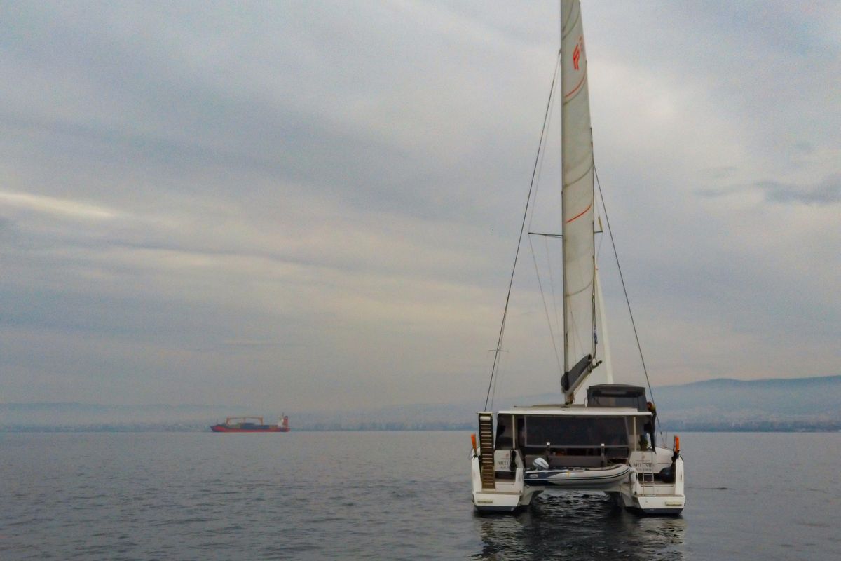 Exterior view of Zagara, a Fountaine Pajot Isla 40 catamaran at Municipal Unit of Lefkada, Greece