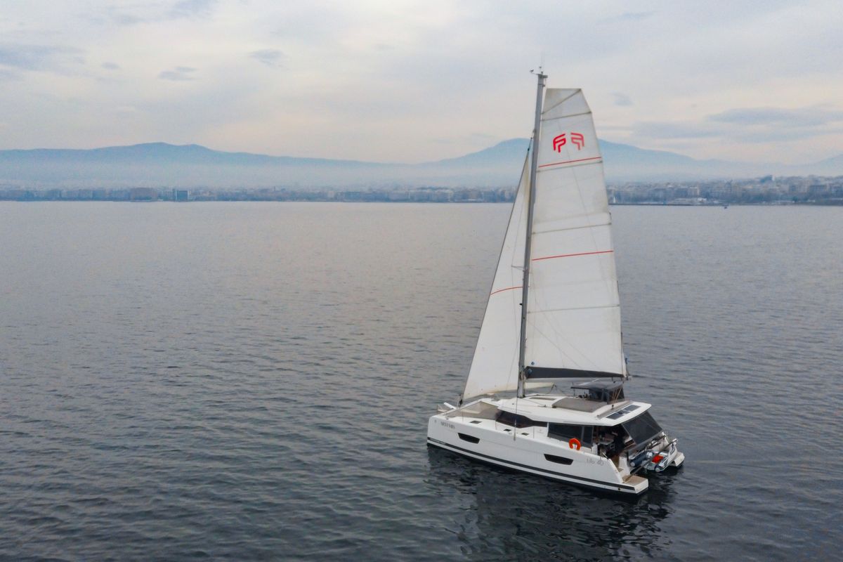 Exterior view of Zagara, a Fountaine Pajot Isla 40 catamaran at Municipal Unit of Lefkada, Greece