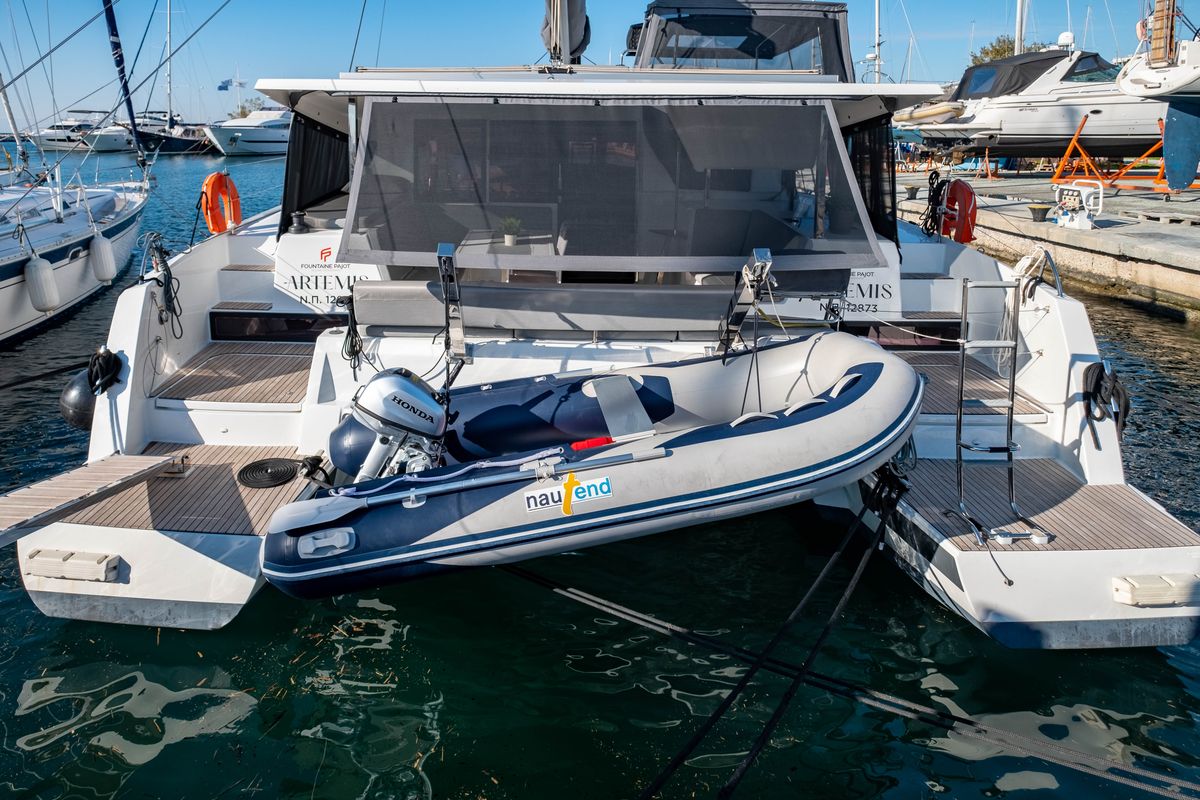 Deck of Zagara, a Fountaine Pajot Isla 40 catamaran at Municipal Unit of Lefkada, Greece