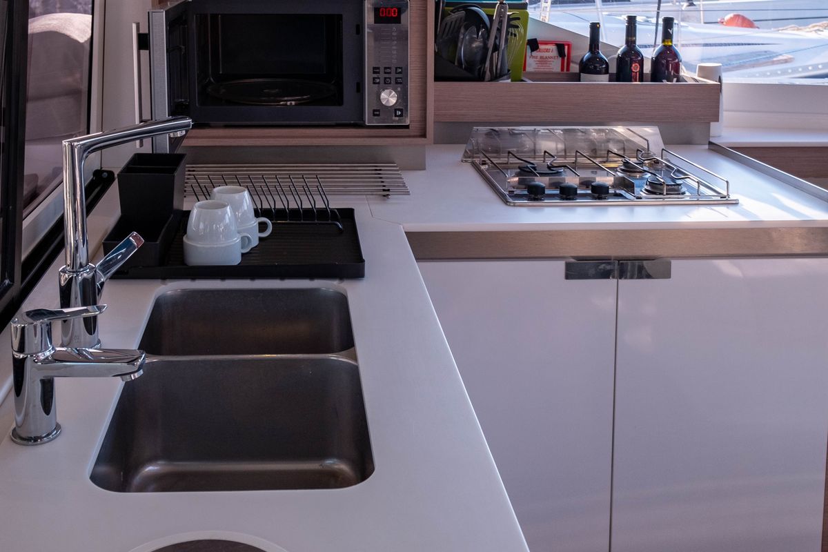Galley of Zagara, a Fountaine Pajot Isla 40 catamaran at Municipal Unit of Lefkada, Greece