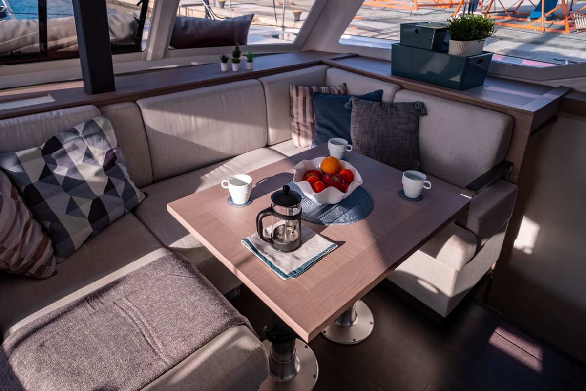 Salon of Zagara, a Fountaine Pajot Isla 40 catamaran at Municipal Unit of Lefkada, Greece