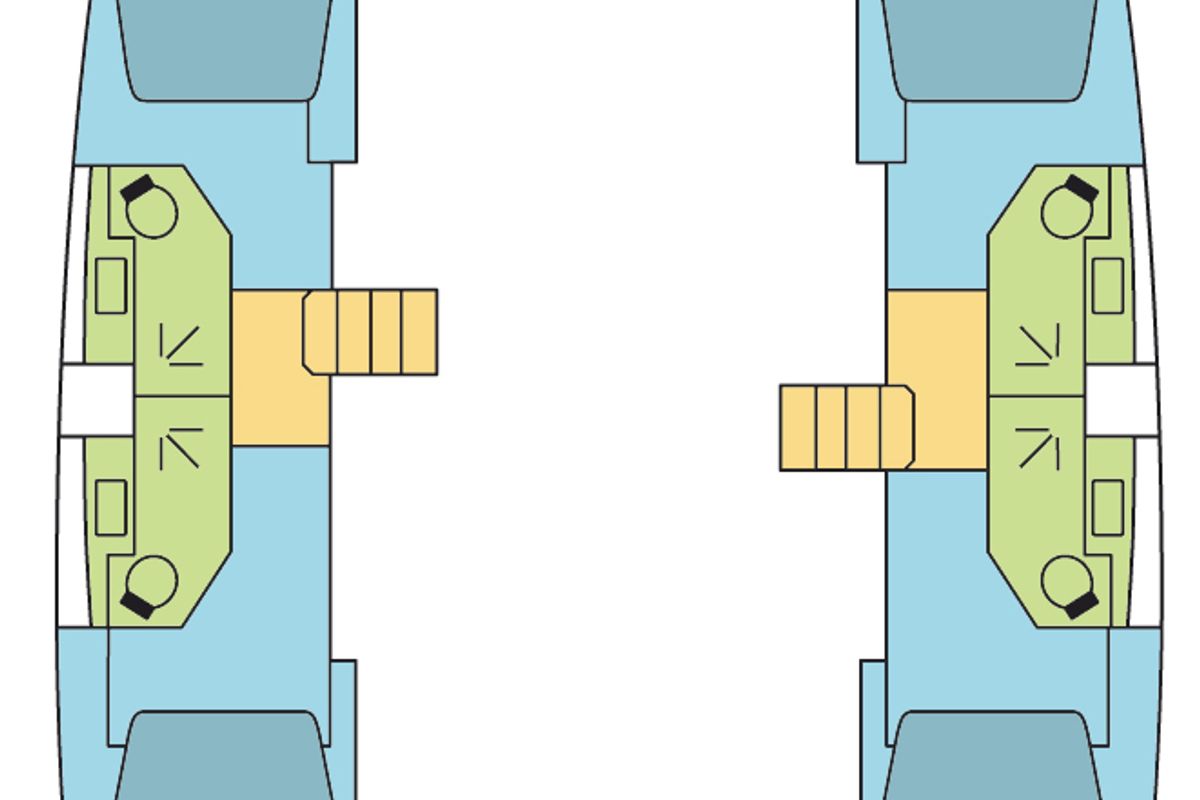Floor plan of Grande Amore, a Bali 4.5 catamaran at Punat, Croatia