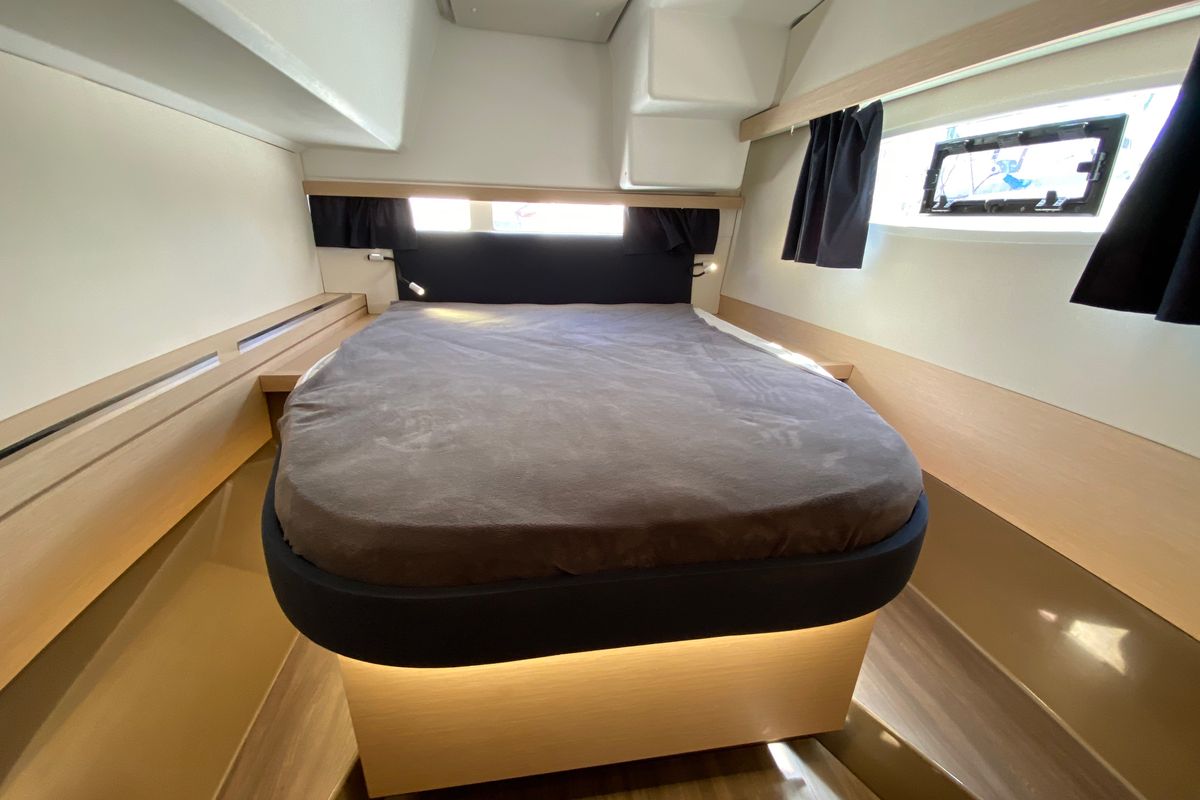 Cabin on Papaya, a Fountaine Pajot Lucia 40 catamaran at Ibiza, Spain