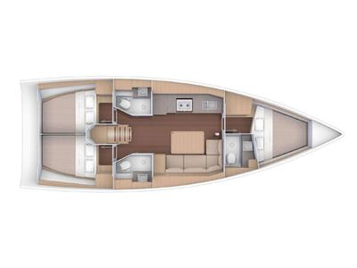 Floor plan of Blu, a Dufour 390 sailboat at Municipal Unit of Nea Peramos, Greece