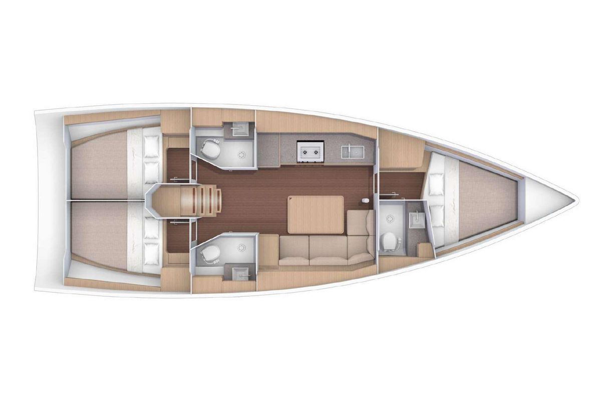 Floor plan of Blu, a Dufour 390 sailboat at Municipal Unit of Nea Peramos, Greece