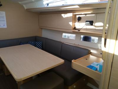 Salon of Blu, a Dufour 390 sailboat at Municipal Unit of Nea Peramos, Greece