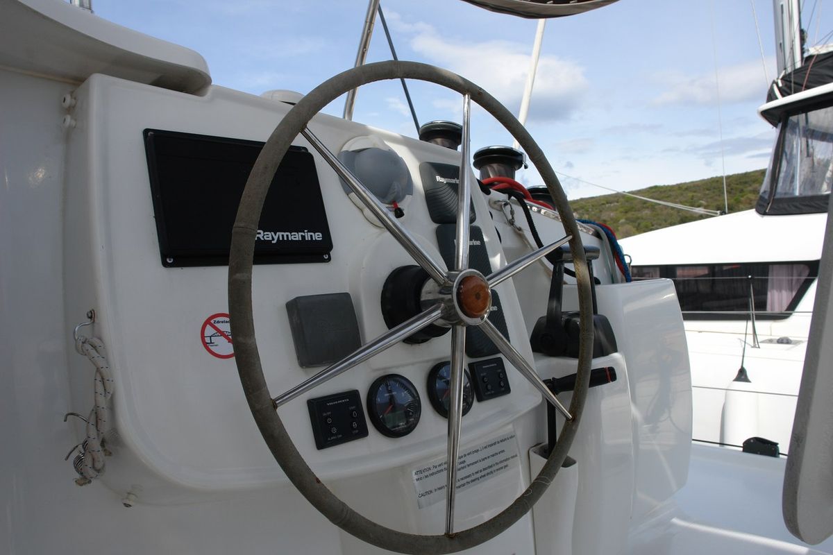 Cockpit of Argos, a Fountaine Pajot Lipari 41 catamaran at Punat, Croatia