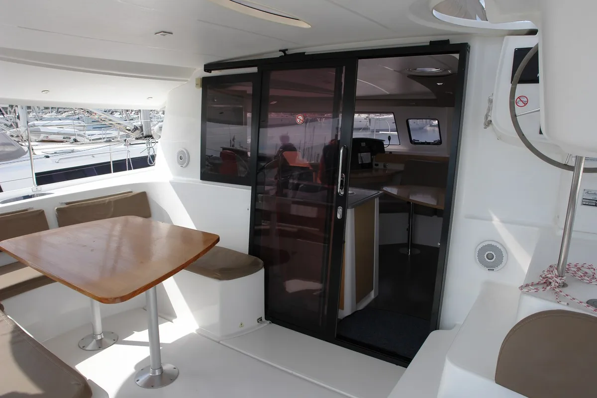 Deck of Argos, a Fountaine Pajot Lipari 41 catamaran at Punat, Croatia