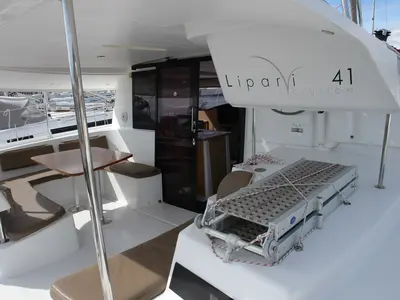 Deck of Argos, a Fountaine Pajot Lipari 41 catamaran at Punat, Croatia