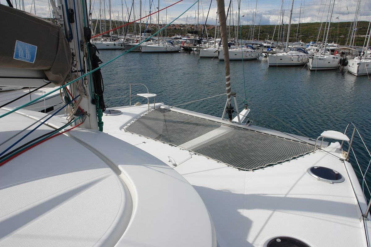 Deck of Argos, a Fountaine Pajot Lipari 41 catamaran at Punat, Croatia