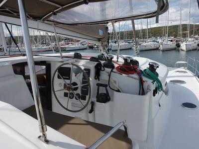 Cockpit of Argos, a Fountaine Pajot Lipari 41 catamaran at Punat, Croatia