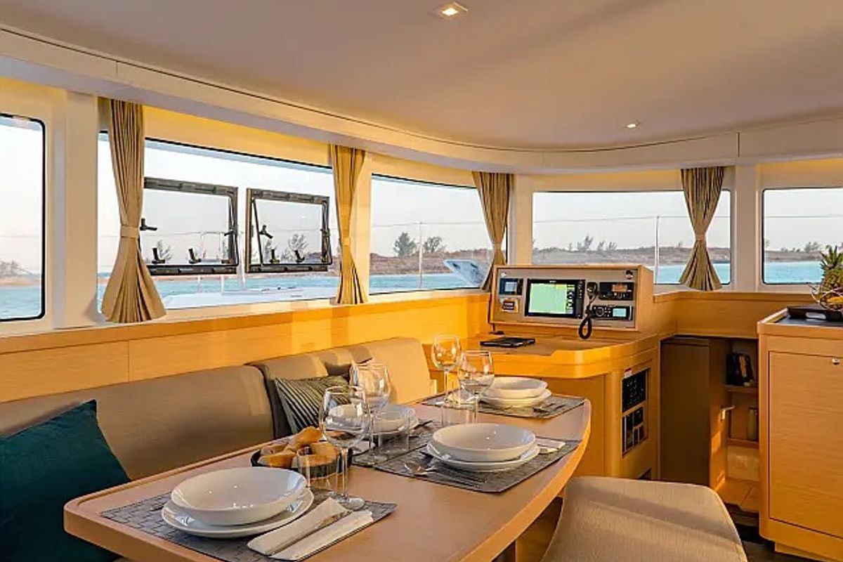 Salon of Amfitrite, a Lagoon 42 catamaran at Grad Trogir, Croatia