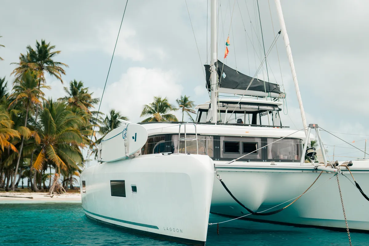 Exterior view of Spisea, a Lagoon 42 catamaran at San Blas, Panama
