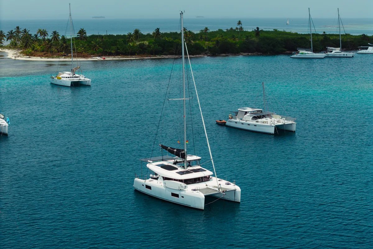 Exterior view of Spisea, a Lagoon 42 catamaran at San Blas, Panama