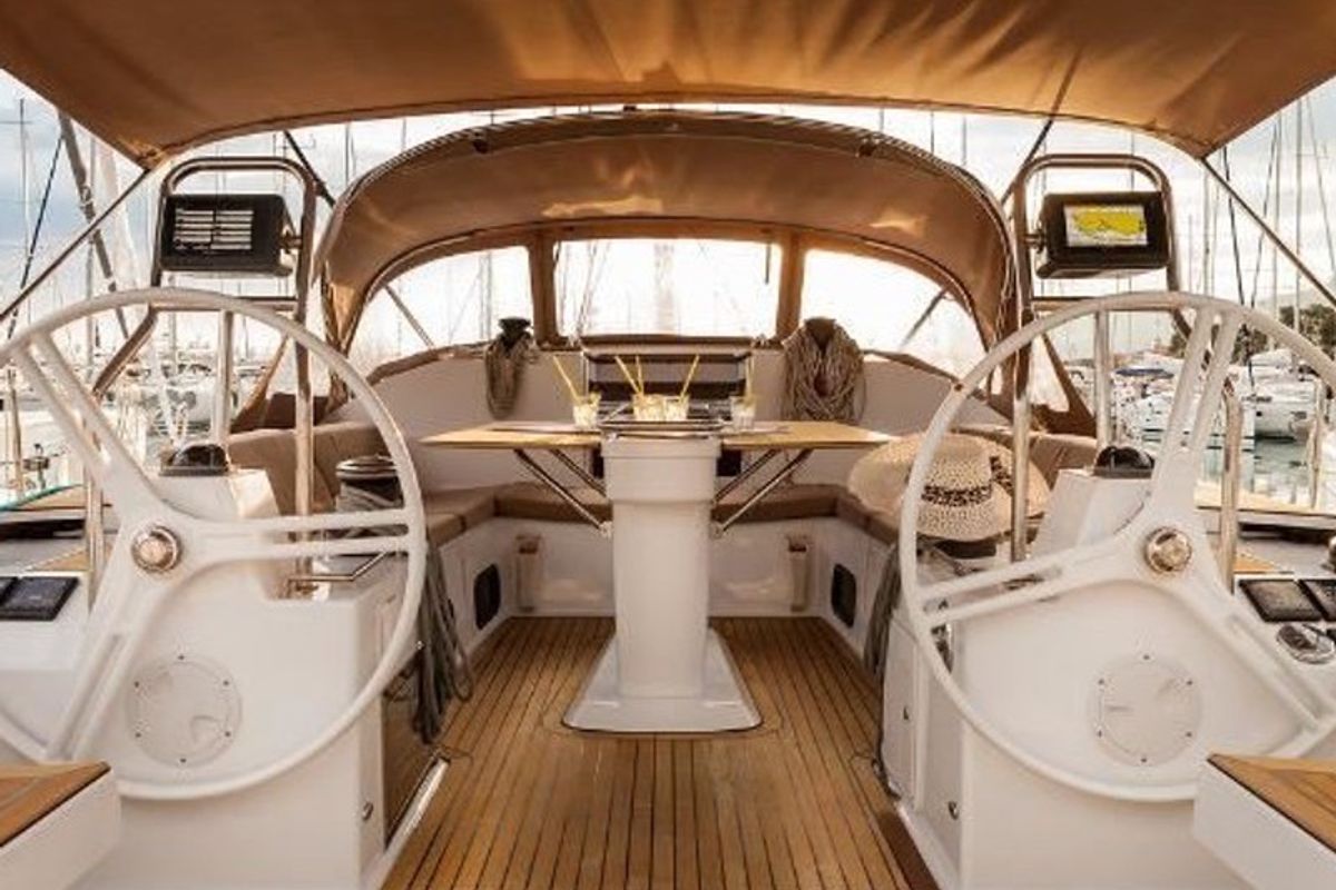 Cockpit of April, a Elan Impression 50 sailboat at Pirovac, Croatia