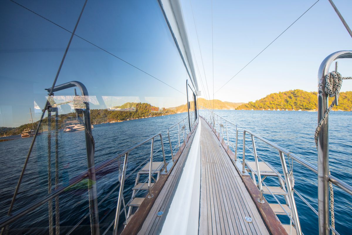 Deck of Flores, a Gulet Gulet gulet at Fethiye, Turkey