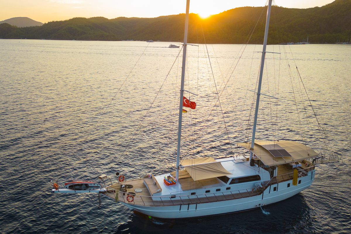 Exterior view of Flores, a Gulet Gulet gulet at Fethiye, Turkey