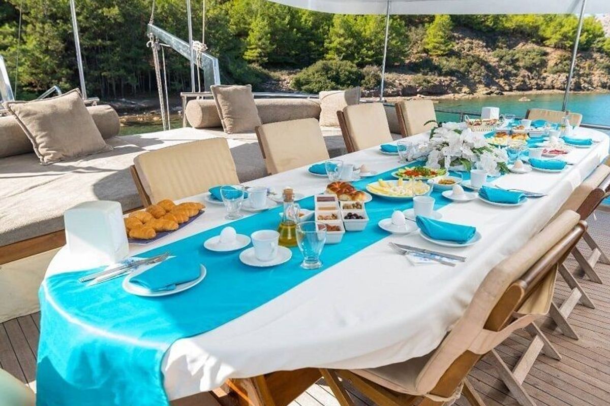 Deck of Flores, a Gulet Gulet gulet at Fethiye, Turkey