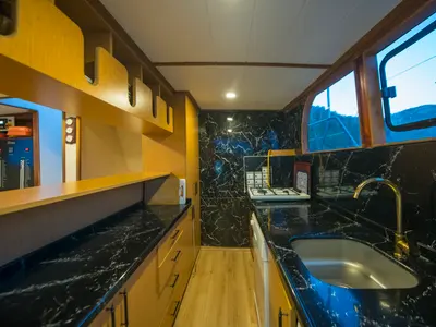 Galley of Flores, a Gulet Gulet gulet at Fethiye, Turkey
