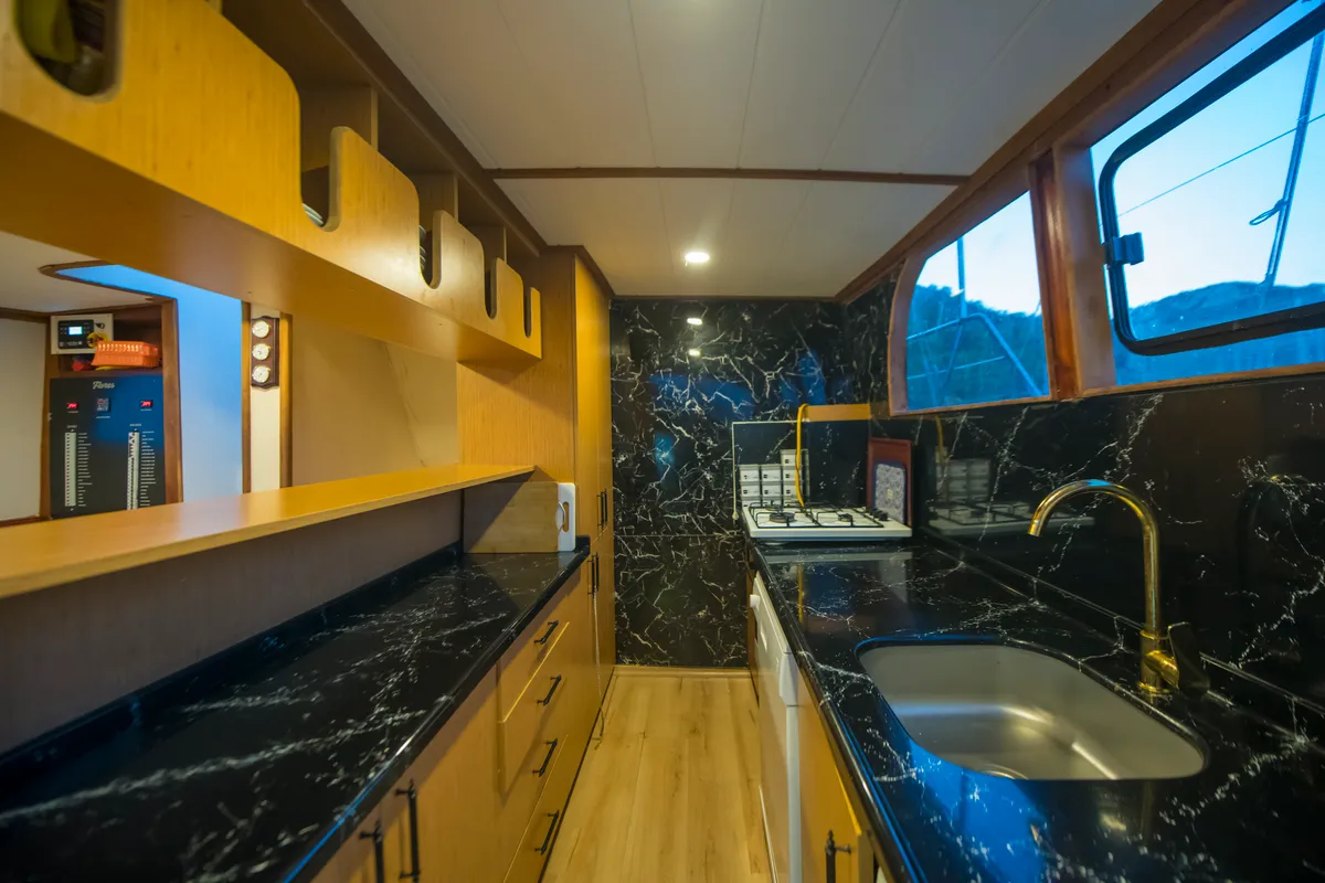 Galley of Flores, a Gulet Gulet gulet at Fethiye, Turkey